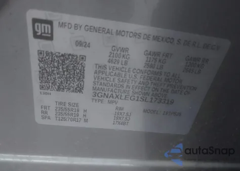 2025 Chevrolet Equinox Fwd Rs z USA, uszkodzony, nr VIN 3GNAXLEG1SL173319